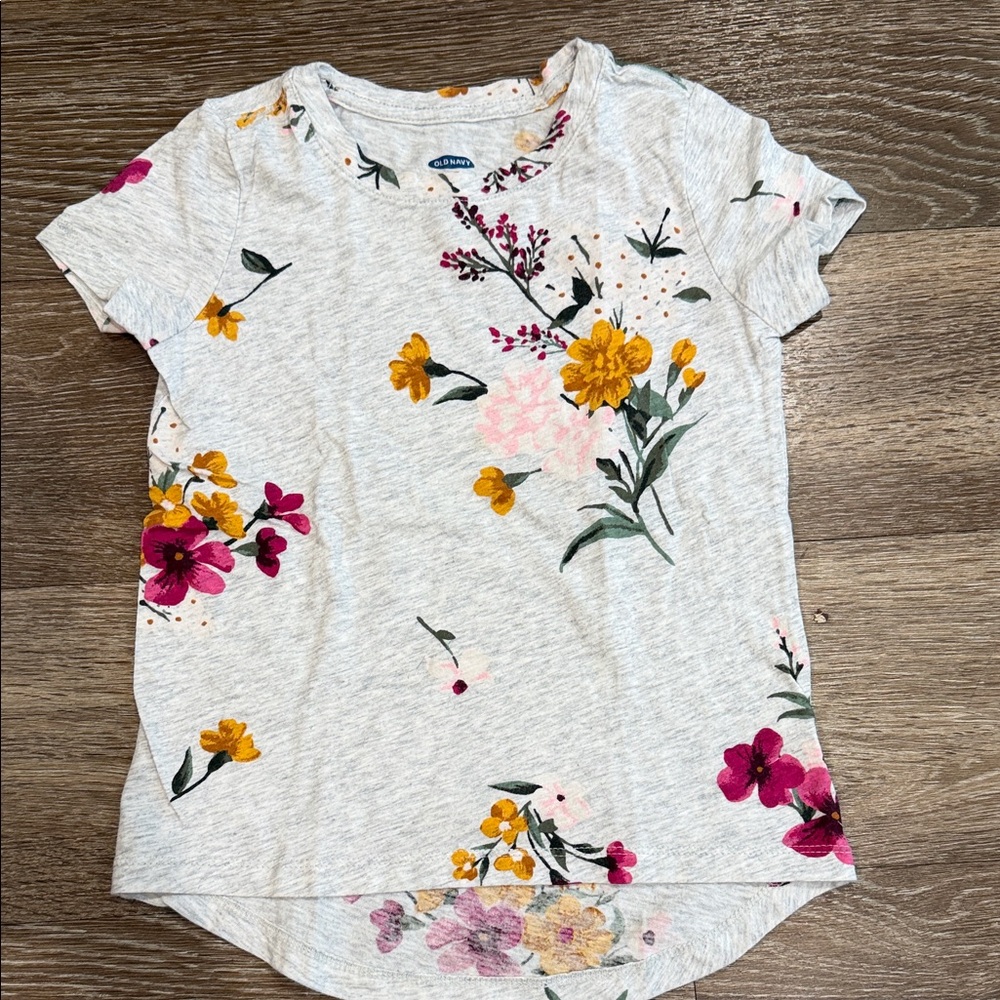 Old Navy Floral Print Kids Tee - Gray with Pink and Yellow
